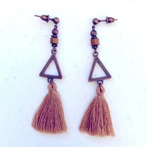 Brown Triangle Boho Bronze Tassel Drop Earrings NWT